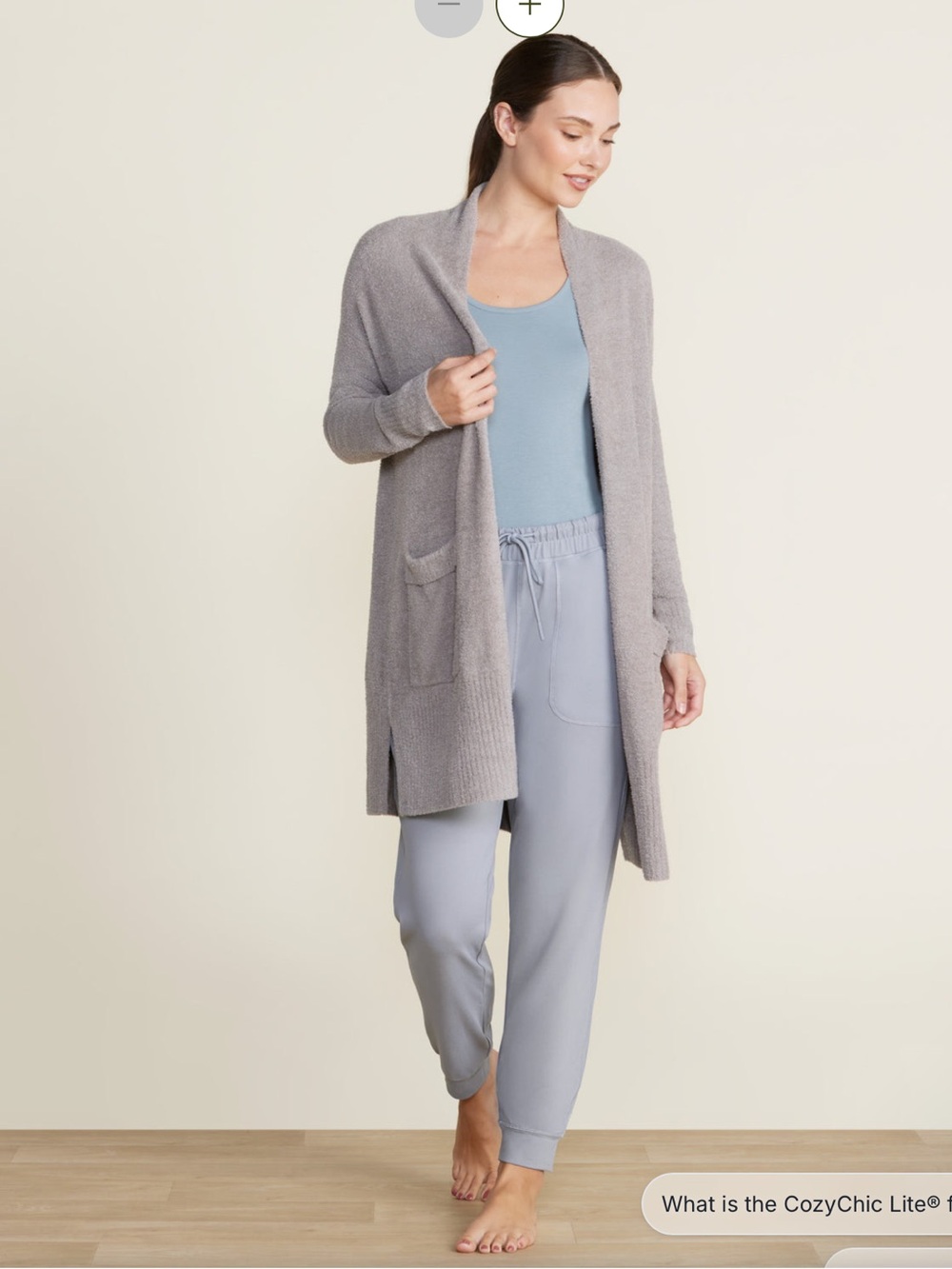 Barefoot Dreams Cozy Open-Front Robe Cardigan in Light Gray